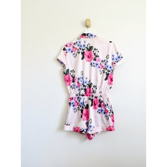 Victoria's Secret Floral Stripe Satin Pajama Romper Sleepwear SZ S - Picture 8 of 10